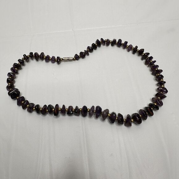Vintage Amethyst Necklace Polished Gemstone Chip Bead Chunky 18" - Picture 11 of 16